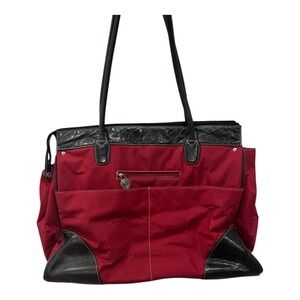 Chelsey Henry Tote Bag Purse Cherry‎ Red Nylon Black Leather Accents Charms **